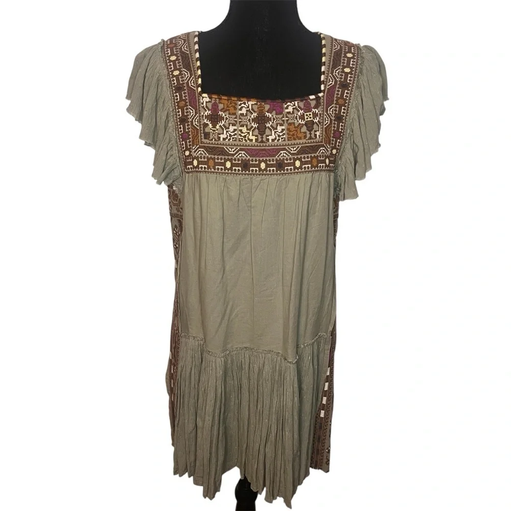 Free People Day Glow Embroidered Mini Dress Sz L Cottagecore Hippie Aztec Boho - Picture 3 of 13